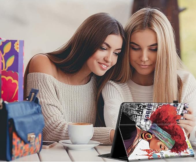 Case Fits Amazon Kindle Fire HD 8 &amp 8 Plus Tablet(12th Generation/10th Generation 2022/2020 Release) 8Multi-Angle Smart Stand Cover Auto Sleep/WakeAfrican Black Woman Graffiti Girls with Red Ha