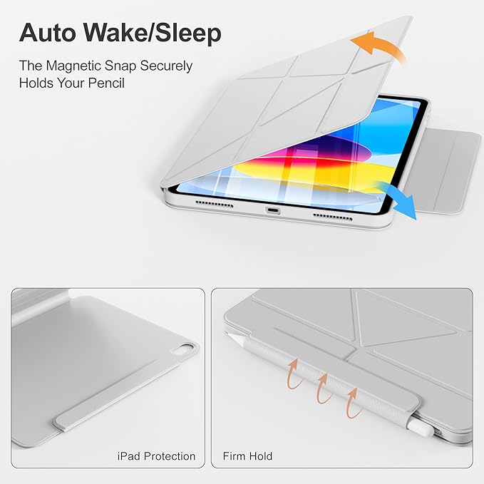 Y-Shaped Detachable Case for iPad (A16) 11th/10th Generation (2025/2022) Clear 360°Rotating Magnetic Back Multi-Stand &amp Shockproof Hybrid Cover for iPad 11/10 Auto Wake/Sleep Gray