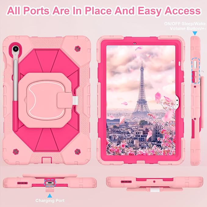 WESOROL Case for Samsung Galaxy Tab S10 Lite/S10 FE/S9 FE 10.9 Inch Galaxy Tab S9 11 InchShockproof Cover for Samsung S9 FE Tablet Case with Screen Protector Rotate Stand Pen HolderRose Gold Pink