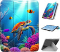 for iPad A16 (11th Generation) Case with Pencil Holder Foldable Y-Shaped Protective Cover Stylish Clear Multi-Angle Viewing &amp Auto Sleep/Wake Sea Turtle and Fish Tablet Case