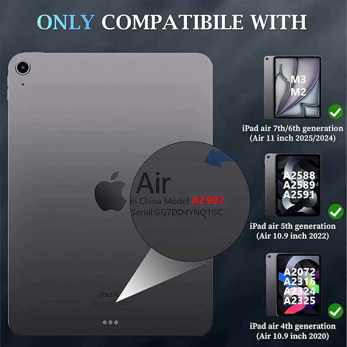 for iPad Air 11 Inch M4/M3 (2026/2025) / M2 (2024) iPad Air 5th (2022) / 4th Generation (2020) 10.9 InchMilitary Grade Shockproof iPad Case Air 11 Inch with Pencil Holder Black