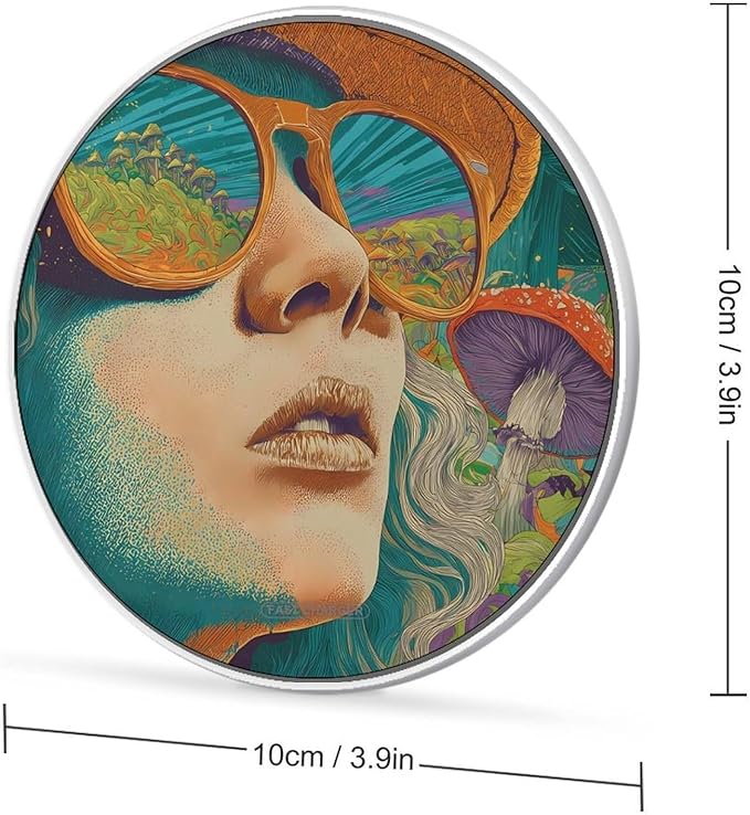 Psychedelic Holiday Mushroom Fast Portable Charger 10W Funny Graphic Phone Charging Pad with USB Cable