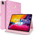 for iPad Pro 12.9 Inch Case 6th/5th/4th/3rd Generation (2022/2021/2020/2018)Crown Diamond Bling Cute PU Leather Smart Auto Sleep/Wake Stand Shockproof Protective Case for iPad 12.9 InchPink