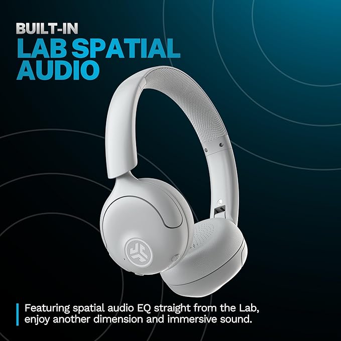 JLab Go Lux ANC Wireless Headphones Cloud White Hybrid Active Noise Cancelling Premium On-Ear Bluetooth Headset Customizable Sound Be Aware Mode Cloud Foam Comfort Multipoint Connection