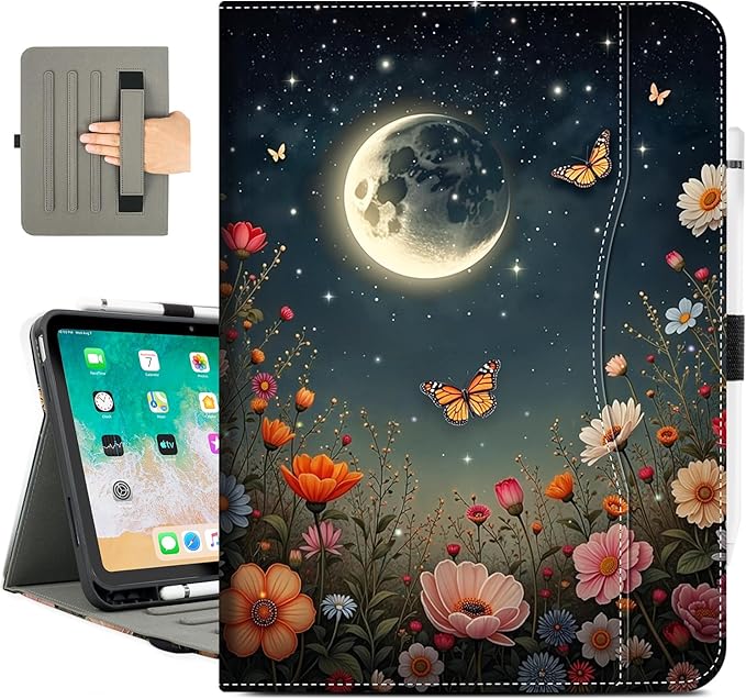 Vimorco Case for iPad (A16) 11th Generation 11 inch (2025)for iPad 10th Gen 10.9 inch (2022) Pencil Holder&ampHand Strap&ampPocketMultiple Stand Protector Folio CoverAuto Wake/SleepBlack Moon F