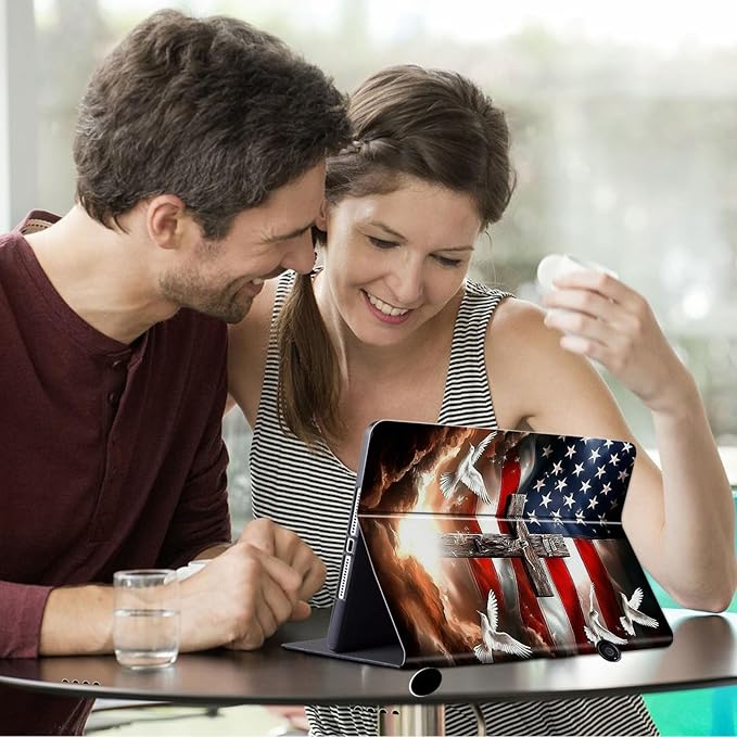 FUYOCWE for Fire HD 10 Tablet Case (13th Generation2023 Release10.1) PU Leather Multi-Angle Folding Stand Smart Flip Cover for Amazon Kindle Fire HD 10 13th Gen-American Flag with Cross Dove