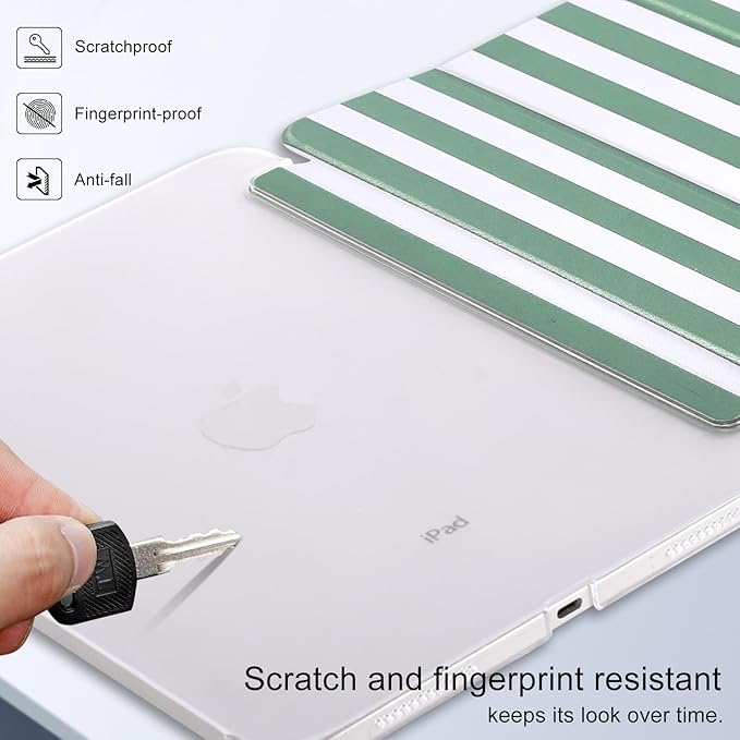 case for ipad 11th Generation11 Inch 2025 (A16 Chip) &amp 10th Gen 10.9 Inch 2022 - Slim Scratch-Resistant Hard PC Translucent Back Shell SmartCover Wake/Sleep FunctionGreen Stripes