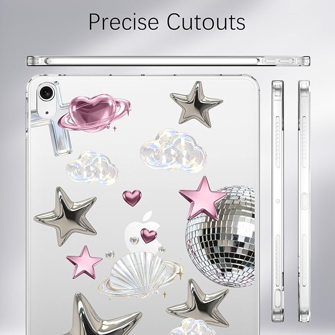 for iPad Air 13 (M3) 2025/ (M2) 2024Preppy Shiny Star Crystal Clear CaseSlim Lightweight Anti-Scratch Soft TPU Bumper Hard Acrylic Back Cover for Women