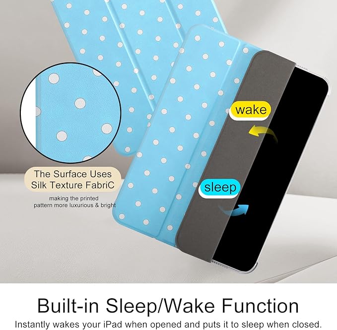 case for ipad 11th Generation11 Inch 2025 (A16 Chip) &amp 10th Gen 10.9 Inch 2022 - Slim Scratch-Resistant Hard PC Translucent Back Shell Smart Cover Wake/Sleep FunctionBlue White Polka dot