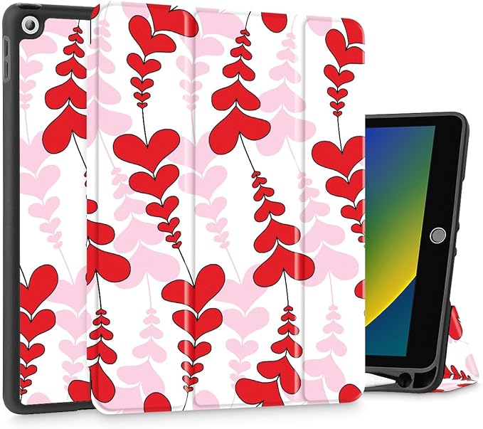 Mektron Designed Printed iPad 10.2 Case 9th Gen (2021)/ 8th Gen (2020)/ 7th Gen (2019) with Pencil Holder Slim Protective Case with Soft TPU Back Auto Wake/Sleep for iPad 10.2 Inch Heart Wave