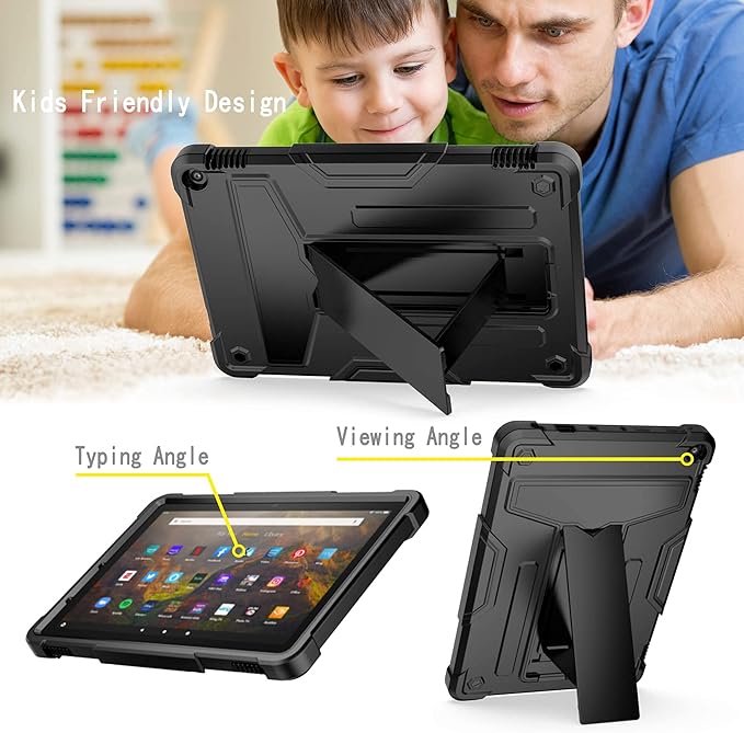 Dteck Case for Fire HD 10/HD 10 Plus Tablet (2021 Release 11th Generation) - Kids Friendly Shockproof EVA Case Convertible Stand Full Body Rugged Protective Cover Black