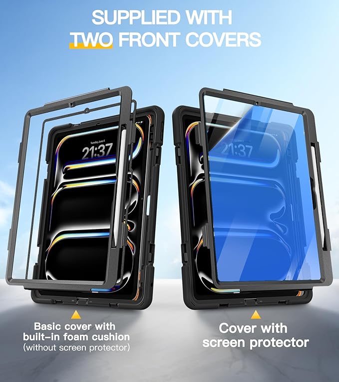 BRAECN for iPad Pro 13 inch Case M5 2025 &amp M4 2024 Heavy Duty Shockproof Protective with Pencil Holder Screen Protector 360°Rotating Stand Handle &amp Shoulder Strap Full Body Cover Kids Friendly