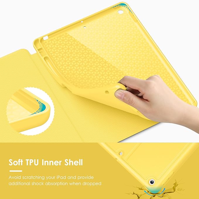 VIKESI Case for iPad 9th / 8th / 7th Generation 10.2 inch (2021/2020/2019 Released)Multiple Angles Magnetic Stand CoverShockproof BackPencil Holderand Auto Sleep/WakeYellow