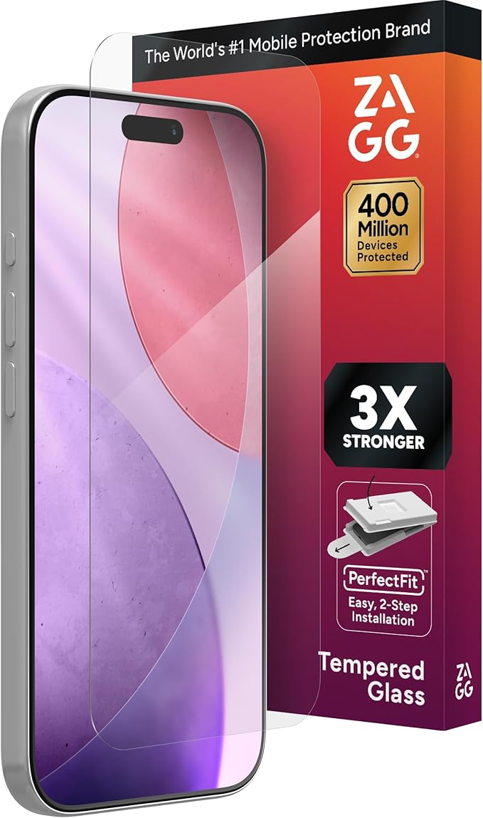 ZAGG Glass+ Screen Protector for iPhone 17 Pro - 3X Stronger Impact &amp Shatter Protection Scratch &amp Smudge-Resistant iPhone Tempered Glass InvisibleShield Easy PerfectFit Install
