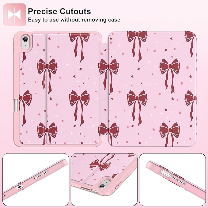 Supveco Case for iPad (A16) 11th Generation 11 inch (2025)iPad 10th Generation 10.9 inch (2022) with Pencil HolderPremium Folio Stand Case with Soft TPU Back CoverAuto Wake/Sleep-Red Bows