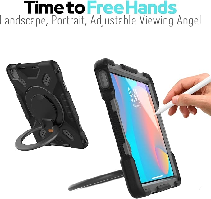 Pepkoo Triple Shockproof Case for iPad Air 5th/4th Generation 10.9 inch 2022/2020 and iPad Pro 11 Case 2022 2021 2020 2018 Gen Kids Boy Girl Cover with Kickstand &amp Shoulder Strap (Black)