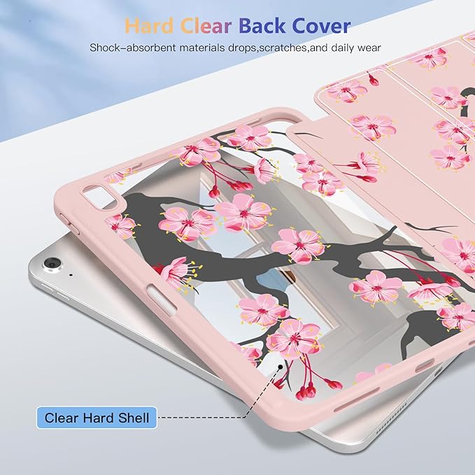 CISSOOK Compatible with iPad (A16) 11th Generation Case 11 Inch 2025 Release for iPad 10th Generation 10.9 Inch 2022 Protective Shell with Pencil Holder Cherry Blossoms