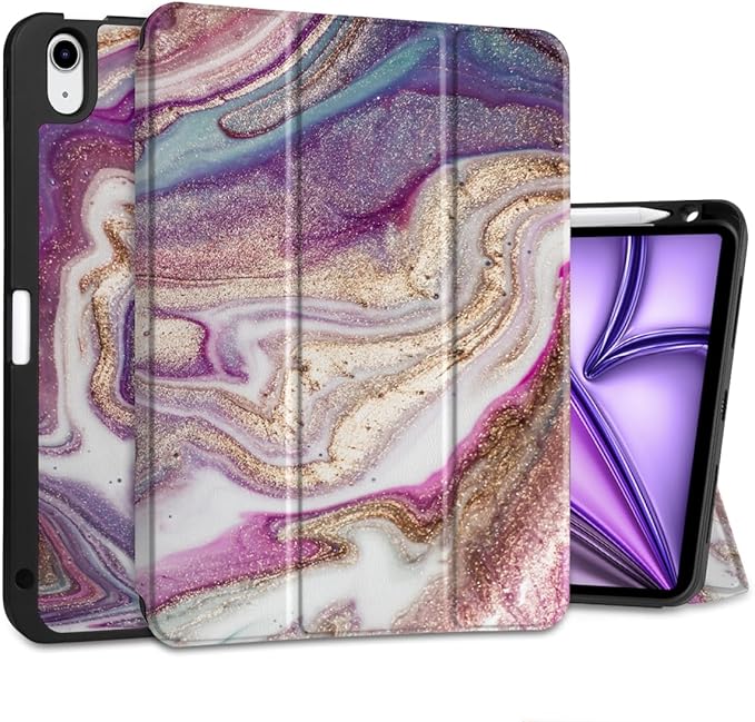 DONGKE for iPad Air 11 Inch Case M4 2026 / M3 2025 / M2 2024 &amp iPad Air 5th 2022 / 4th Gen 2020 10.9 Inch Ultra Thin Soft TPU Back Cover with Pencil Holder Support Auto Wake/Sleep Pink Marble