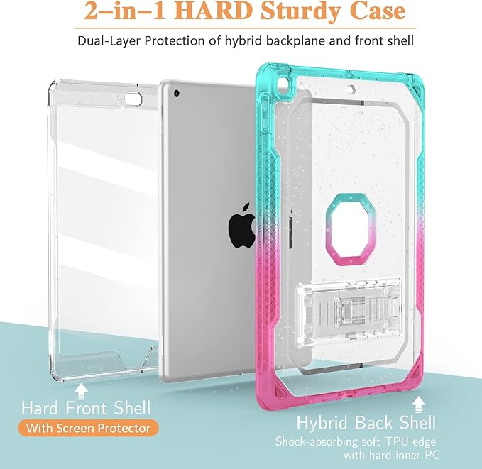 Case for iPad Air 2 Case for iPad 6th/5th Generation 2018/2017 for Apple iPad 9.7 inch with Screen Protector/StandClear Glitter Full-Body Coverage Slim Cover for Girls Women (Pink+Teal)