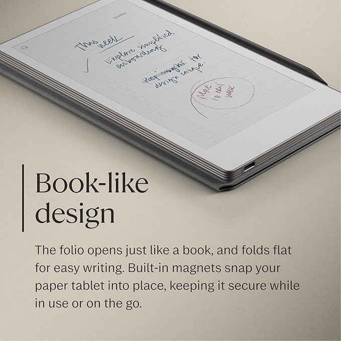reMarkable Paper Pro Move - Black Leather Book Folio for Your 7.3'' Paper Tablet