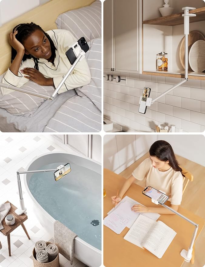 Viozon Phone Holder Flexible Long ArmOverhead Mount360° Angle AdjustableAluminum Alloy C Clamp for Headboard Bedside&ampTable&ampDeskCompatible with 3.5-6.9 PhoneiPhone 16 15 Plus/Pro Max W