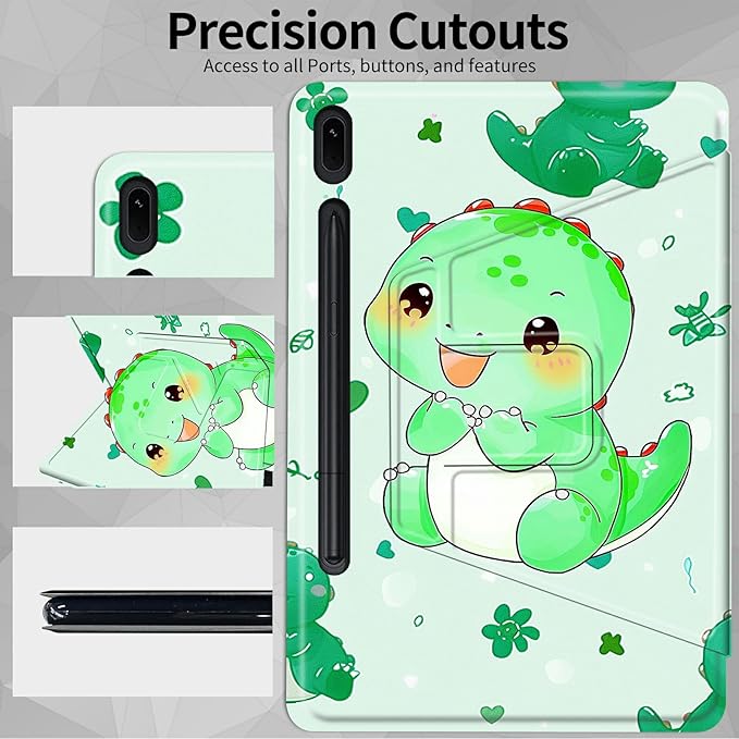Case for Samsung Galaxy Tab S10 Ultra (2024 Release) / S9 Ultra (2023 Release) 14.6 Cute Green Dinosaur Theme 360 Degree Rotating Stand Smart Protective Cover for Samsung S10 Ultra Tablet