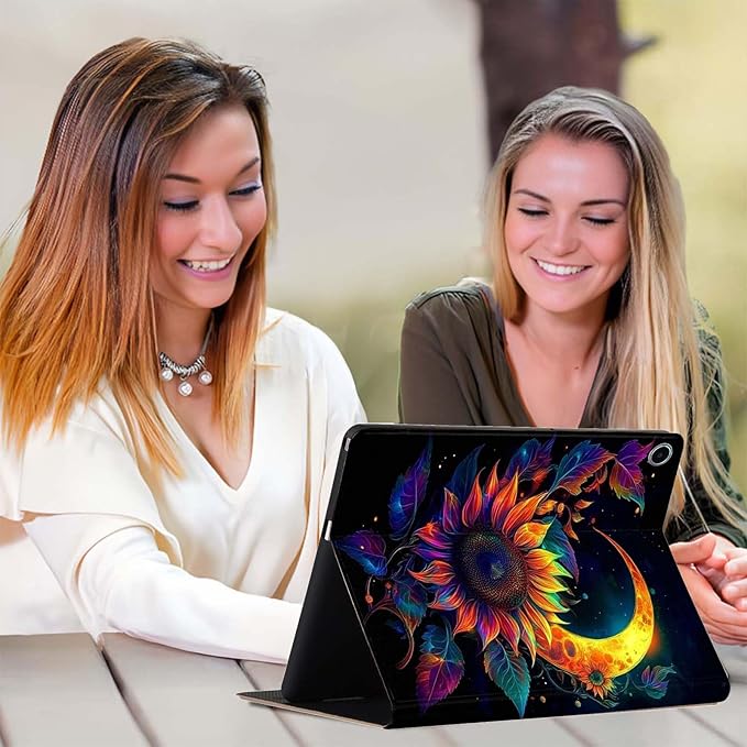 Case for iPad (A16) 11th Generation 11 Inch 2025/iPad 10th Generation 10.9 inch 2022Slim PU Leather Cover Adjustable Stand Auto Wake/SleepMoon Sunflower