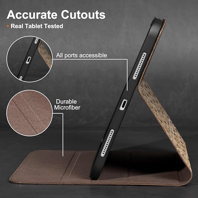 Gexmil Leather Case for iPad mini 7 (A17 Pro) 2024 / iPad mini 6 Generation 2021 8.3 InchPremium Cowhide Cover with Adjustable Stand Auto Wake/SleepKhaki