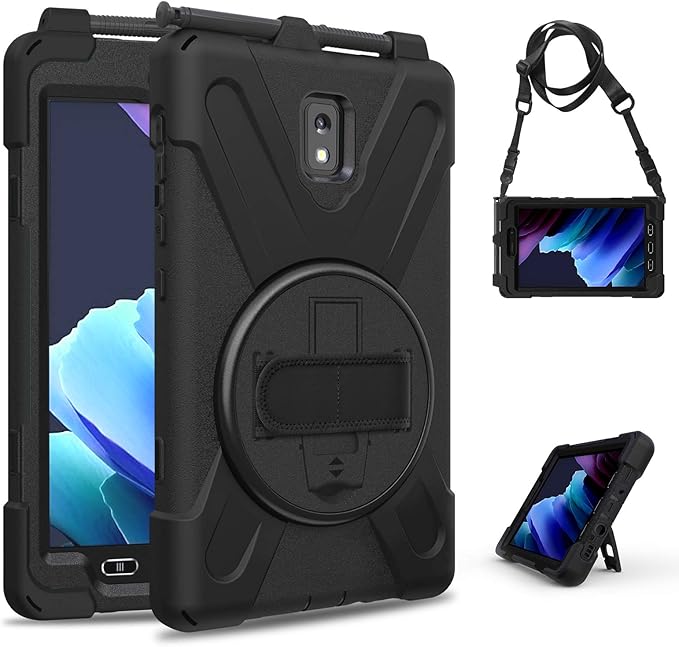 Case for Samsung Galaxy Tab Active 3 8 T570 T575 T577 Heavy Duty Shockproof Rugged 3 Layer Kids Durable Case with 360 Swivel Kickstand Shoulder Strap &amp Hand Strap