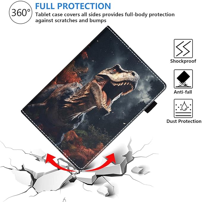 Case for All-New Amazon Kindle Fire HD 10 &amp 10 Plus Tablet (13th/11th Generation 2023/2021 Release) 10.1 - Premium PU Leather Stand Cover with Smart Auto Wake Dinosaur