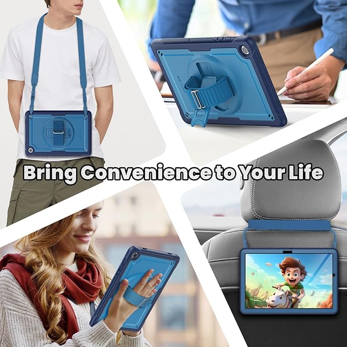 SEYMAC for Samsung Galaxy Tab A9+ Plus Case 11 2023 (SM-X210/X216/X218) Full-Body Shockproof Protective Case with Screen Protector Rotating Stand and Hand/Shoulder Strap Navy Blue