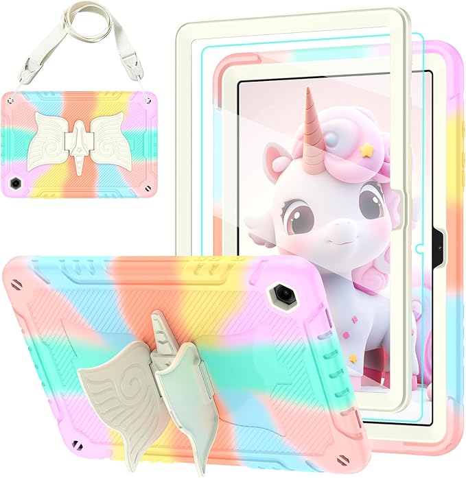 Case for Samsung Galaxy Tab A11+ Plus/ A9+ 11 inch 2025/2023 with Screen ProtectorUnicorn Stand Shoulder Strap for Galaxy Tab A11 Plus/A9 Plus Tablet Case Kids Girls (Colourful Rose)