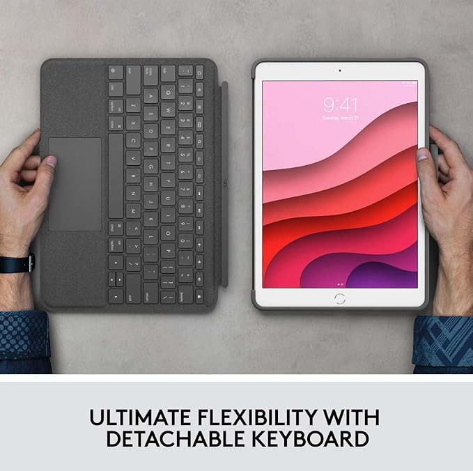 Logitech Combo Touch for iPad (7th 8th and 9th Generation) Keyboard case with trackpad Wireless Keyboard Smart Connector Technology - Graphite