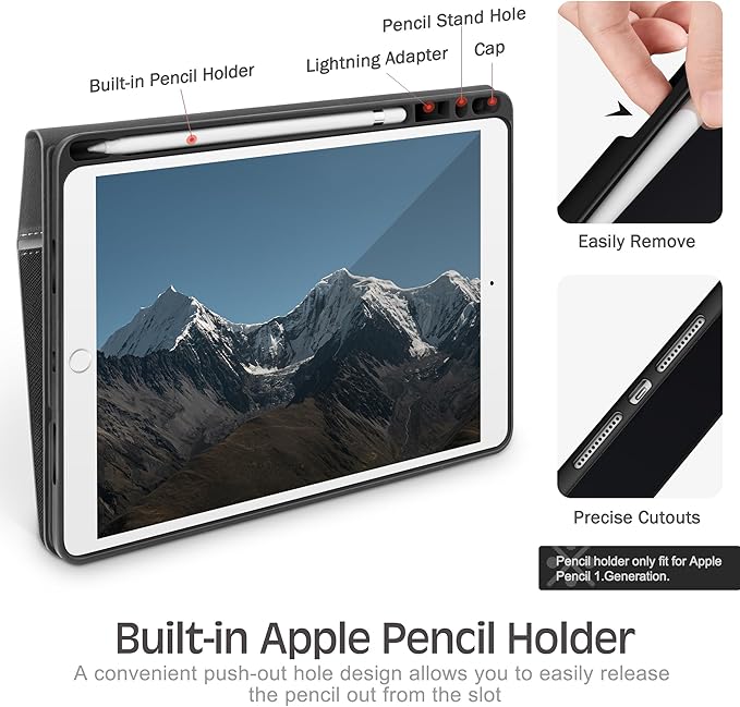 KingBlanc Case for iPad Air (3rd Generation) 10.5 2019 / iPad Pro 10.5 inch 2017 Case with Apple Pencil Holder Vegan Leather Smart Cover Auto Sleep/Wake Multi-Angle Folding Stand Black × Gray