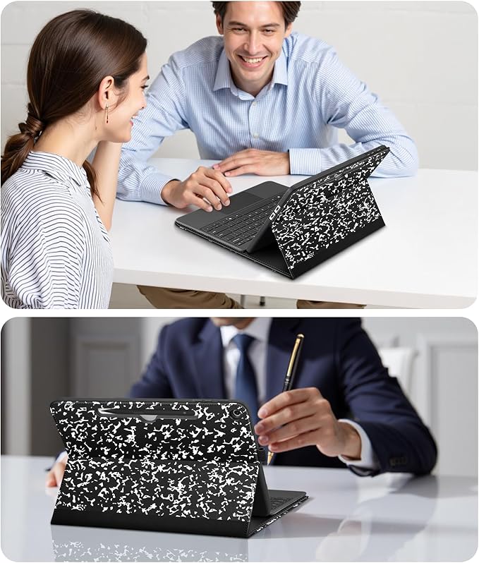 Fintie Protective Case for Microsoft Surface Pro 12 Inch (2025) Multi-Angle Viewing Portfolio Business TPU Back Cover with Pocket &amp Stylus Holder Compatible with Type Cover Keyboard (Com-Book)