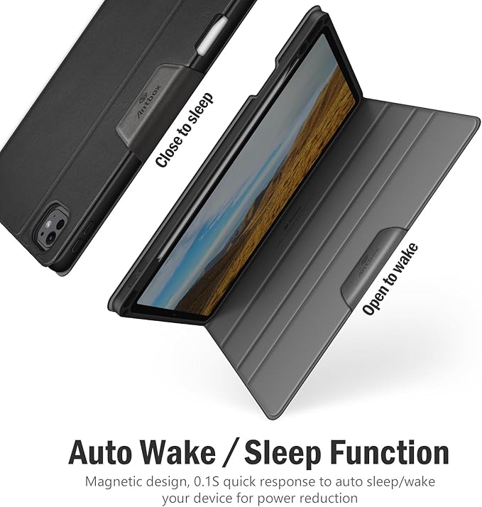 Antbox for iPad Pro 11 Inch Case M5 2025/M4 2024 Built-in Pencil Holder Fully Supports Pencil Pro/USB-C Auto Sleep/Wake Function Vegan Leather (Black)