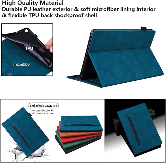 for Amazon Kindle Fire HD 10 &amp Fire HD 10 Plus Tablet Case 13th/11th Generation 10.1 (2023/2021) Folio Stand Embossed PU Leather Wallet Cover with Pencil Holder/Document Card Pockets Blue