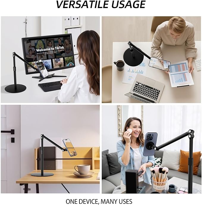 Magnetic Overhead Phone Stand for Desk - 360° Swivel &amp Tilt with MagSafe Compatible Holder Cell Phone Stand Magnet Quick Mount for Recording Cooking Painting Zoom Meetings TikTok Live &amp G