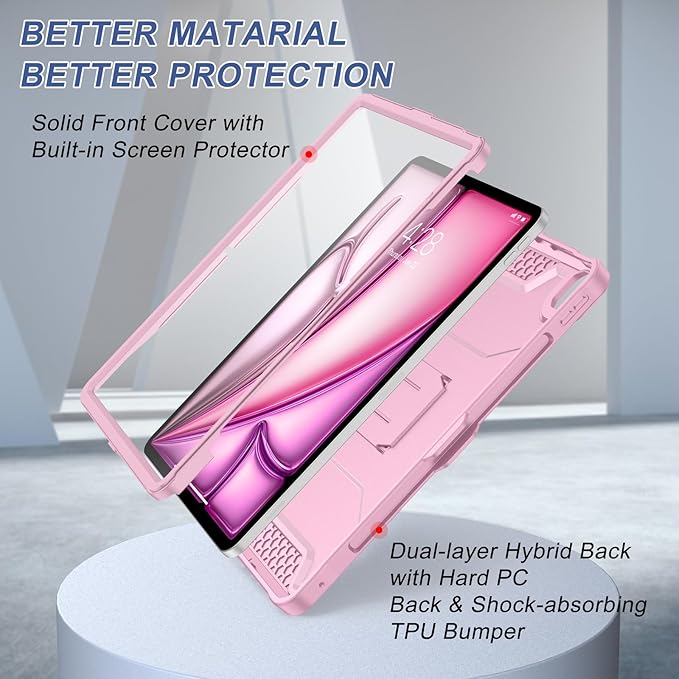 Soke Case for iPad Air 13-Inch M4 2026 M3 2025 &amp M2 2024with Built-in Screen Protector and Kickstand Rugged Full-Body Heavy Duty Protective Cover for Apple iPad Air 13 - Pink