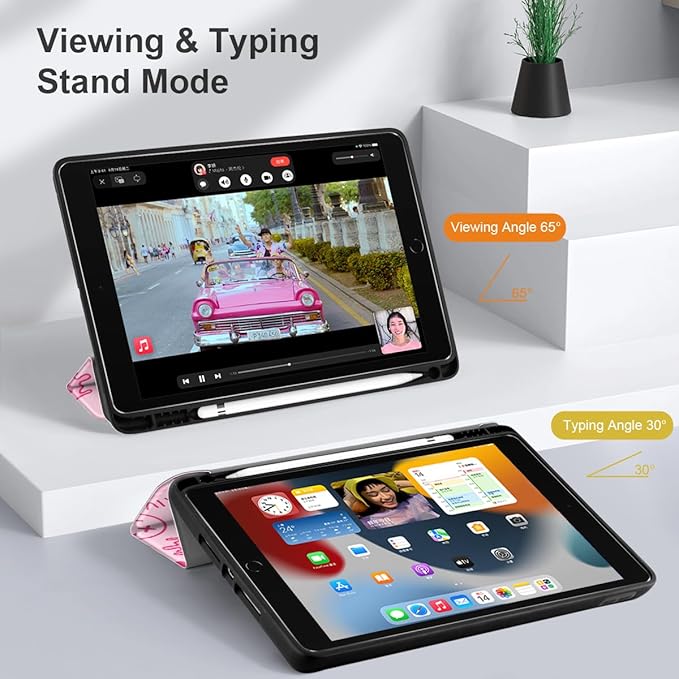 DONGKE Case Compatible with iPad 10.2 Inch 2021 2020 2019 iPad 9th/8th/7th Generation with Pencil Holder Slim Stand Protective Case with Soft TPU Back Auto Sleep/Wake Cover Melting Faces