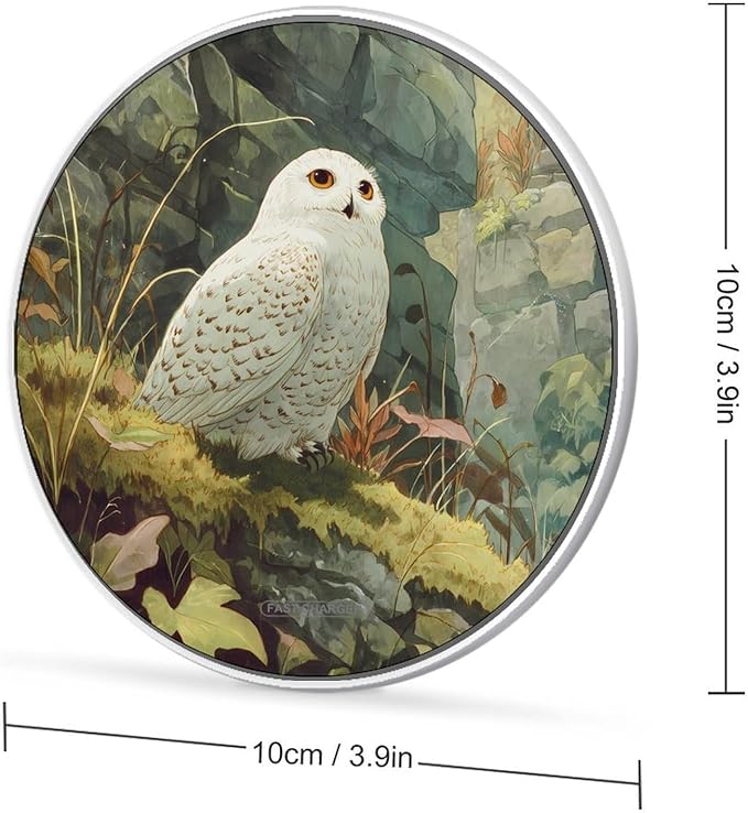 White Owl Animals World Phone Charger Magnetic Charging Pad Anti-Slip with USB Cable