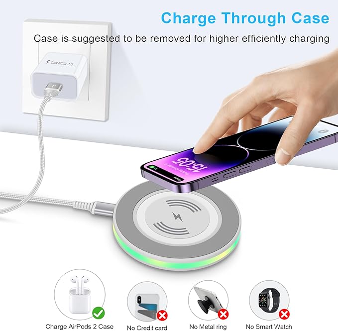 Samsung S26 Wireless Charger Fast Charging Pad Android Charging Station Cell Phone Wireless Chargers for Samsung Galaxy S26 Ultra S25 S24 S23 S22iPhone 17 Pro Max 17 16 15with QC 3.0 Power Adapter