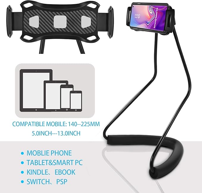 Lazy Neck Phone HolderCell Phone Stand for Bed Around NeckHand Free Flexible Tablet Holder for Bed (Aluminum Tube - Hard)