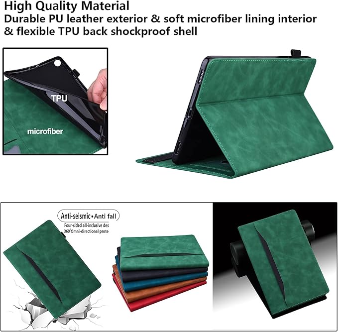 for Amazon Kindle Fire HD 10 &amp Fire HD 10 Plus Tablet Case 13th/11th Generation 10.1 (2023/2021) Folio Stand Embossed PU Leather Wallet Cover with Pencil Holder/Document Card Pockets Green