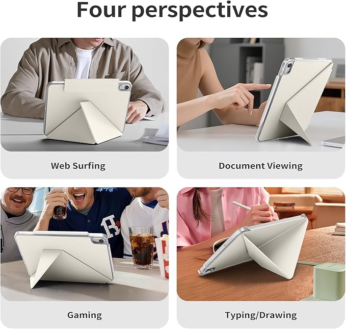 kenke Case for iPad Air 11 Inch M4/M3/M2 (2026/2025/2024) iPad Air 5th/4th Generation 10.9 Inch (2022/2020) with Clasp Slim Multi Angle Stand Cover with Pencil Holder Magnetic Back Cream White