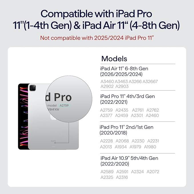 PITAKA iPad Pro 11 Inch Case Compatible with iPad Air M4/M3/M2 11 Inch (4-8th Gen) &amp 2022/2021/2020/2018 iPad Pro 11 (1-4th Gen) Portrait/Landscape Magnetic Case with 4 Standing Angles - Black
