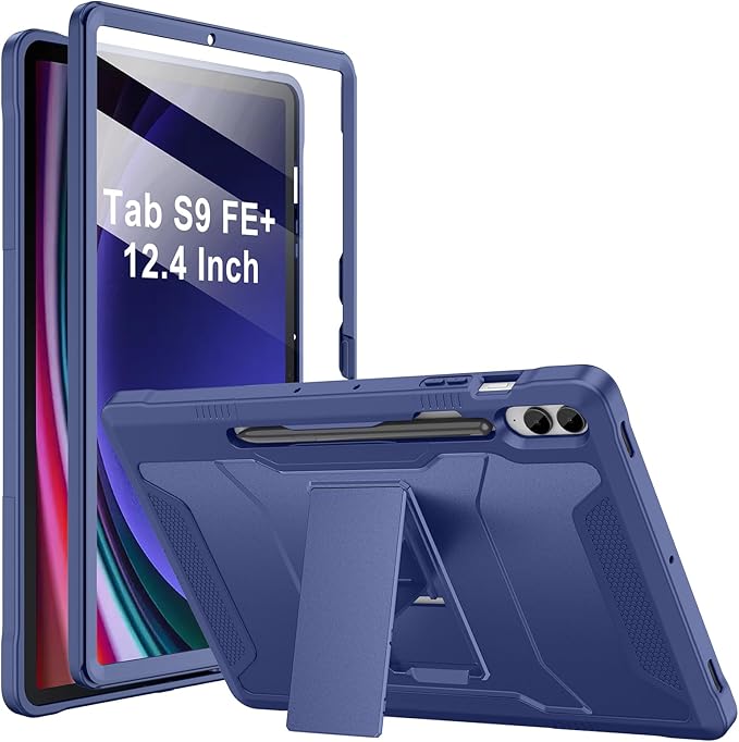 Soke Case for Samsung Galaxy Tab S9 Plus/S9 FE+ 2023 with Built-in Screen Protector &amp Kickstand Rugged Full Body Protective Cover for Galaxy Tablet 12.4 InchNavy