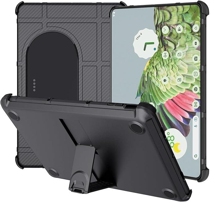 Case and Travel Cover for Google Pixel Tablet (2023) Nakedcellphone Special Ops Rugged Shield and Hard Shell View Stand Companion - Black Carbon Fiber Design