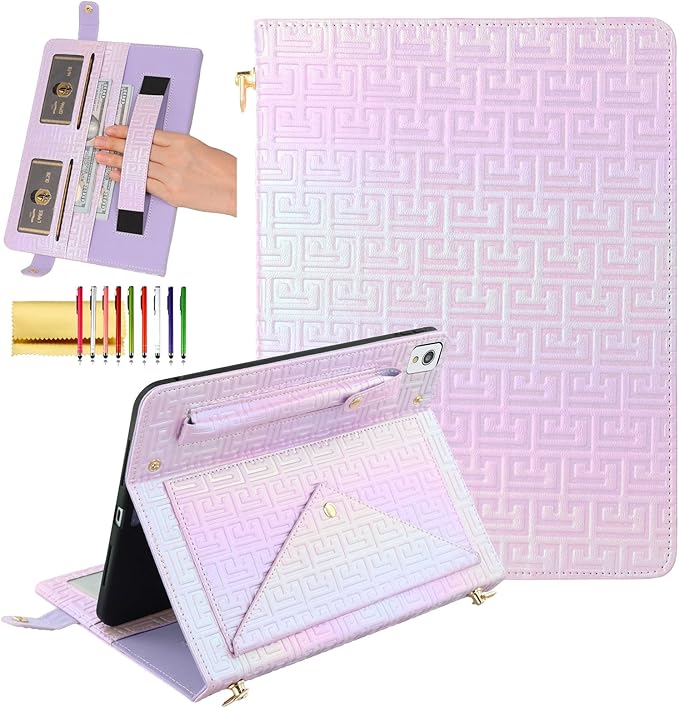 Dteck for iPad 9th/8th/7th Generation Case 10.2Luxury Sparkle PU Leather Kickstand Case with Pencil Holder Shoulder Hand Strap Card Slots Shockproof Protective Magnetic Pocket Wallet CasePurple