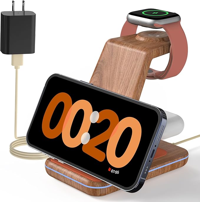 JoyGeek 3 in 1 Charging Station for Apple Devices Wireless Charger Stand for iPhone 17/16/15/14/13/12/11/SE/X Pro Max Plus - Apple Watch 11/10/9/Ultra 2/8/SE/7/6/5 - AirPods Pro 2/3/2